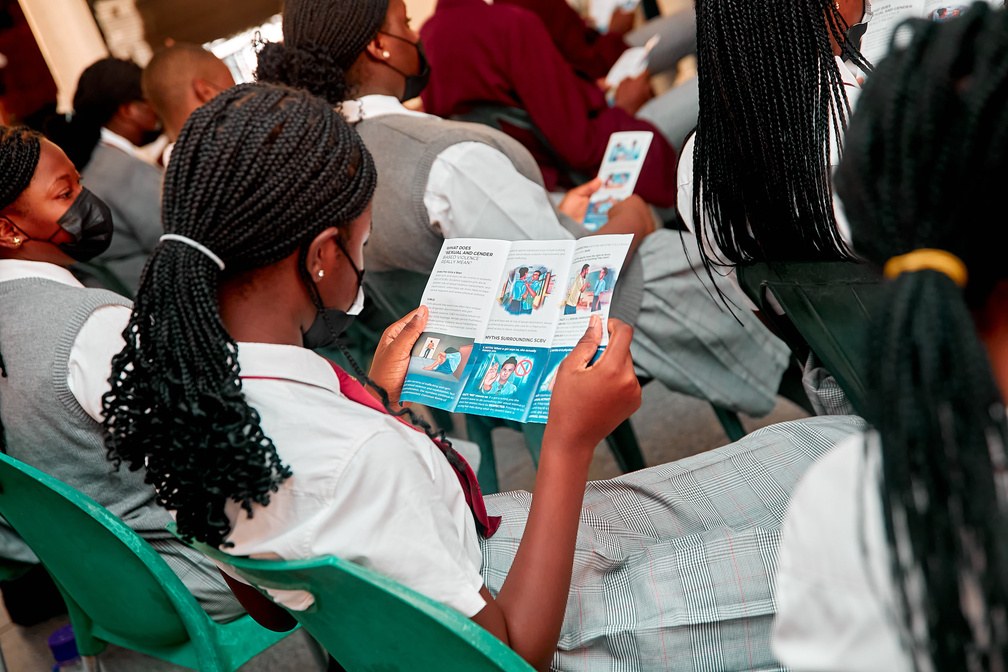 Students with awareness materials